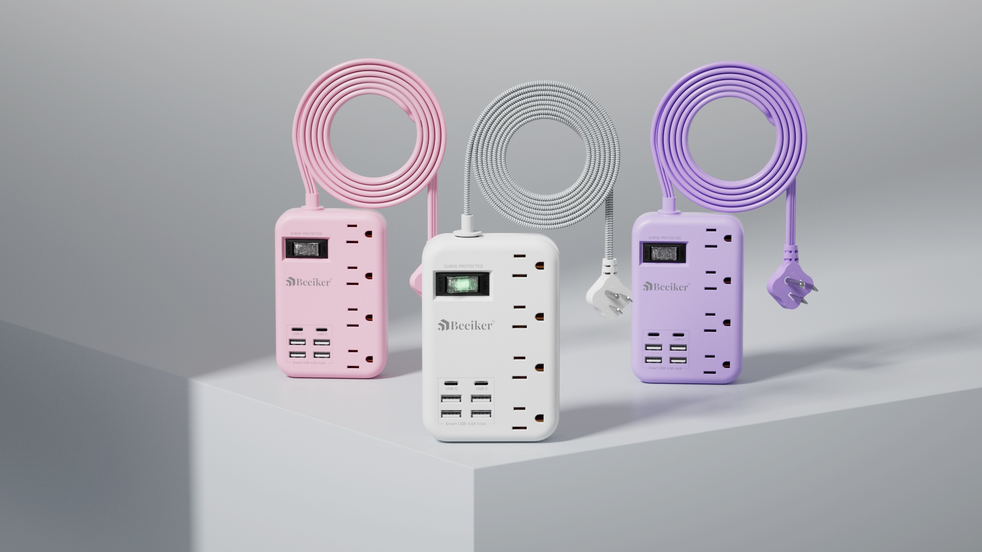 【OUTLET】SOLID THEASHER 5.8 /Purple Amazon.com: 6 USB(2 USB C) Purple Travel Power Strip- 5Ft Lavender